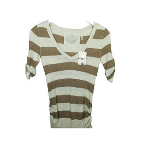 *NEW* GUESS Sweater V-Neck 3/4 Sleeve Heather Wild Mushroom Stripes Size XS